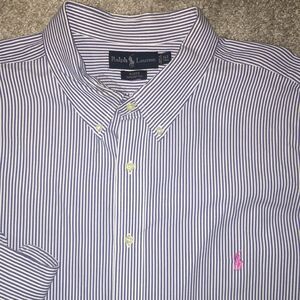 Rare Big Man Blue Stripe Polo Ralph Lauren w/red Pony dress Shirt 3LT Tall Blake